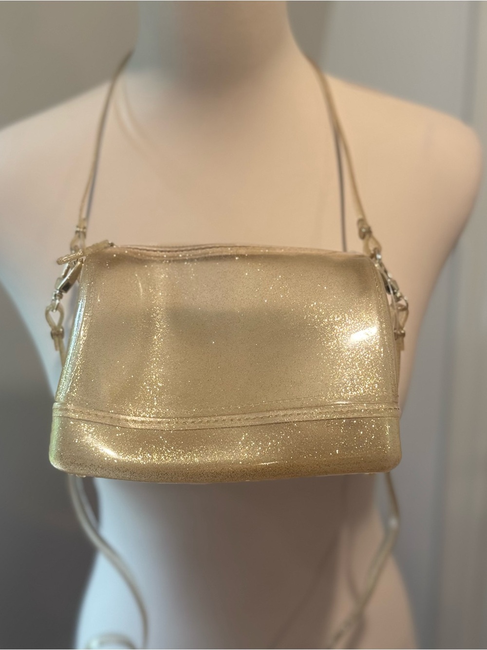 Jelly Clear Gold Glitter Mini Crossbody Bag | One Size